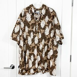 Makapuu 4XL Brown, White Short Sleeve Button Down Hawaiian Shirt